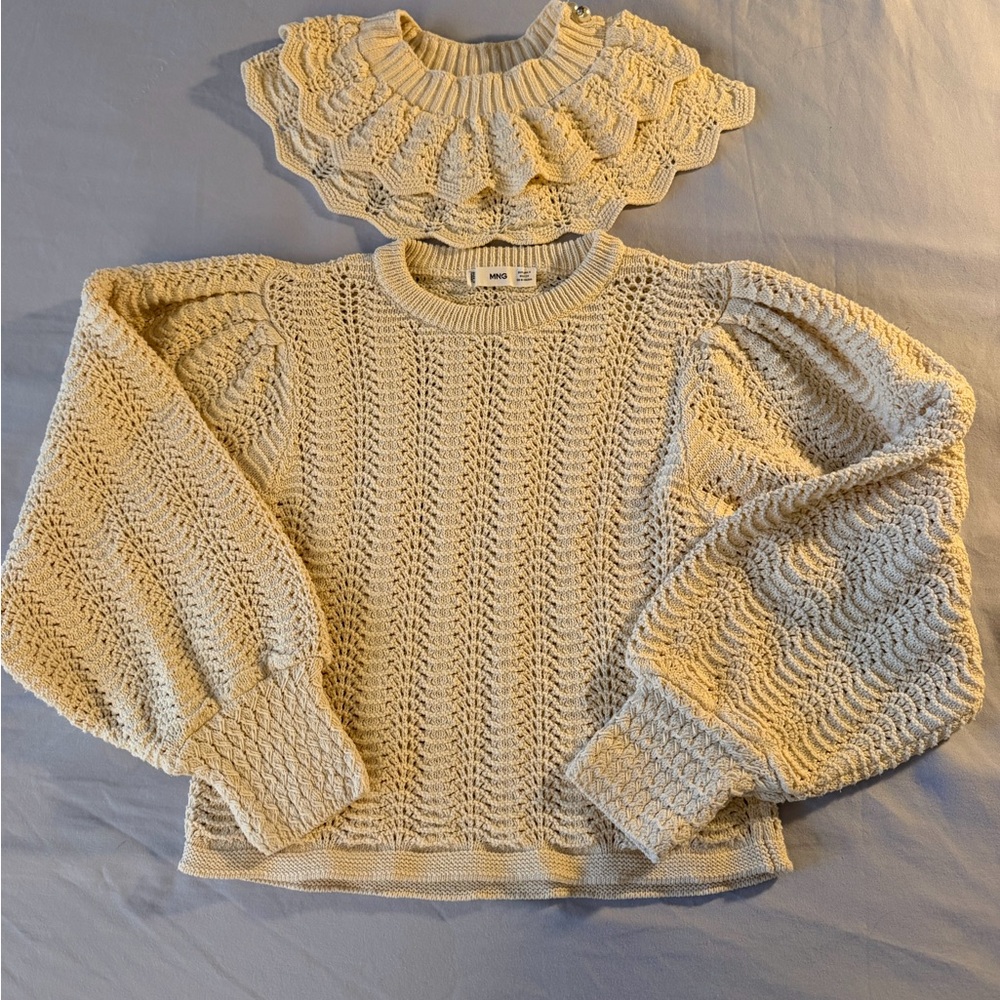 Mango Cream Textured Knit Sweater